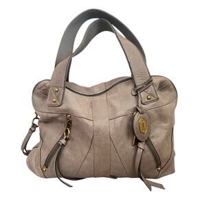 Fossil Vintage Leather Double Handle Shoulder Satchel Handbag Gray